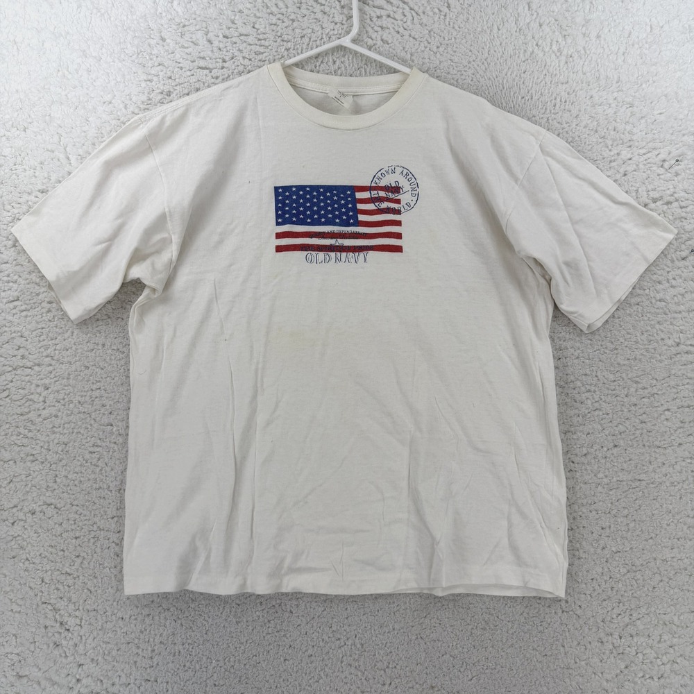 Vintage Old Navy Shirt Mens Large White USA Flag Patriotic Graphic Tee T-Shirt